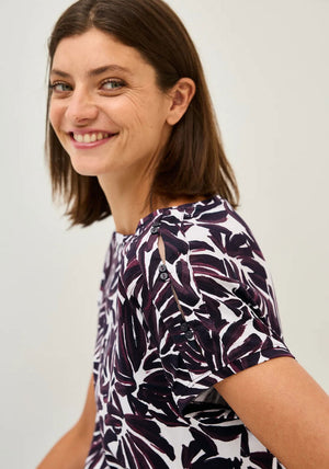 Cecil Leaf Print Button Detail Top, Wine