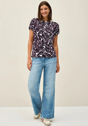 Cecil Leaf Print Button Detail Top, Wine