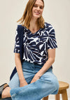 Cecil Printed Tunic Style Tie Neck Top, Navy