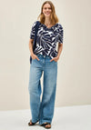 Cecil Printed Tunic Style Tie Neck Top, Navy