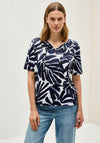 Cecil Printed Tunic Style Tie Neck Top, Navy