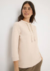 Cecil Ribbed Drawstring Cropped Sleeve Top, Beige
