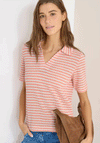 Cecil Striped Open Knit Collar Top, Orange