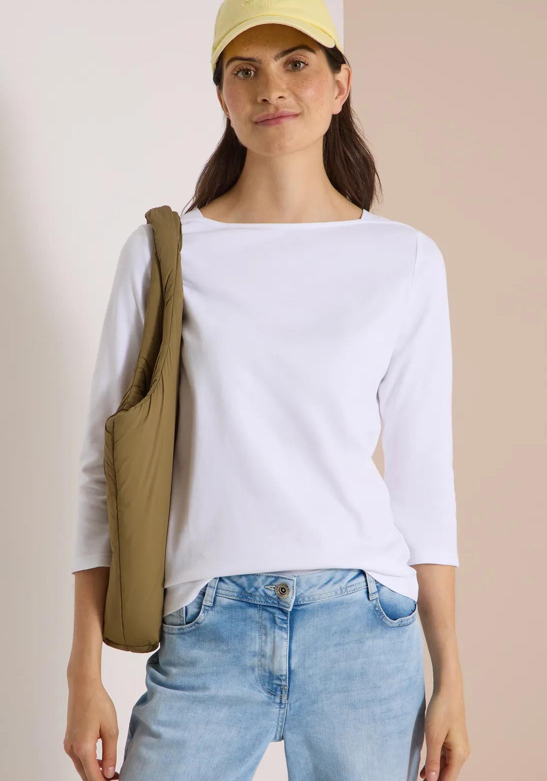 Cecil Boat Neck Cropped Sleeve Top, White