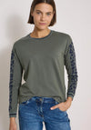 Cecil Leopard Sleeve Long Sleeve Top, Green
