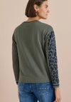 Cecil Leopard Sleeve Long Sleeve Top, Green
