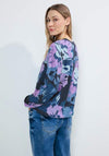 Cecil Graphic Floral Print V Nek Top, Blue Multi