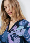 Cecil Graphic Floral Print V Nek Top, Blue Multi