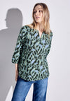 Cecil Printed Light Cotton Blouse, Green