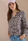 Cecil Leopard Linen V Neck Blouse, Brown