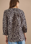 Cecil Leopard Linen V Neck Blouse, Brown