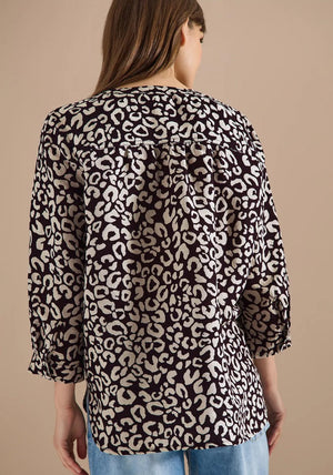 Cecil Leopard Linen V Neck Blouse, Brown