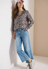 Cecil Leopard Linen V Neck Blouse, Brown