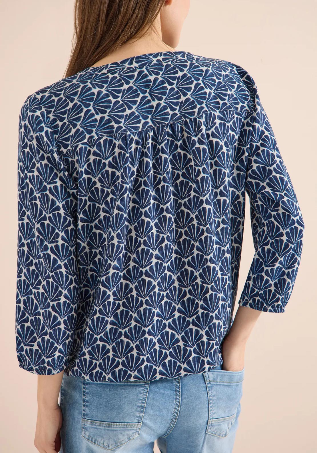 Cecil Seashell V Neck Blouse, Navy