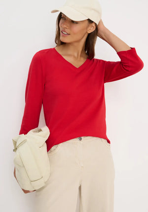 Cecil V Neck Cropped Sleeve Top, Red