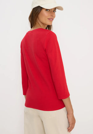 Cecil V Neck Cropped Sleeve Top, Red