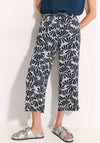 Cecil Printed Wide Leg Cropped Trousers, Dark Petrol Blue
