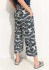 Cecil Printed Wide Leg Cropped Trousers, Dark Petrol Blue