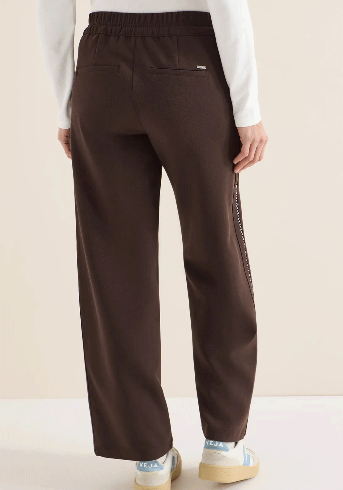 Cecil Stripe Side Wide Leg Trousers, Brown