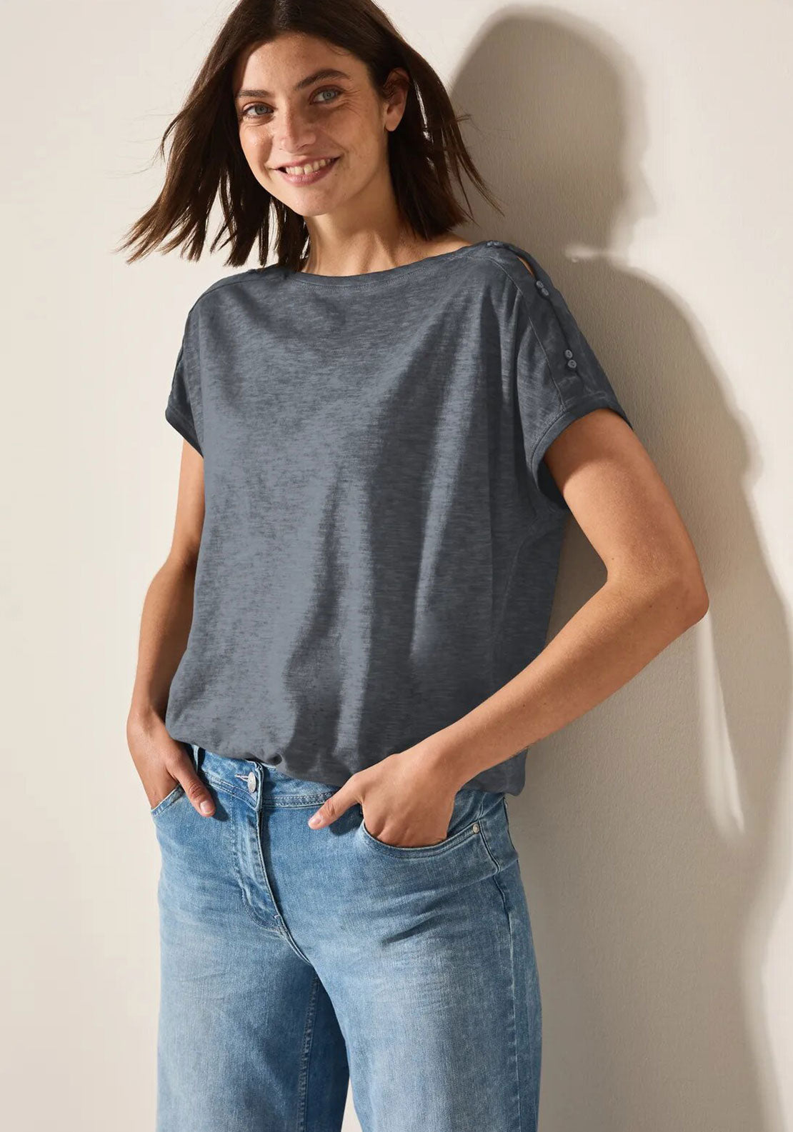 Cecil Button Shoulder T-Shirt, Grey