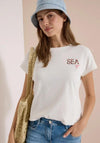 Cecil Embroidered Motif Elastic Hem Top, Off White