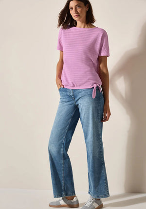 Cecil Textured Rib Tie Trim Top, Pink