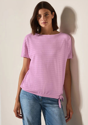 Cecil Textured Rib Tie Trim Top, Pink