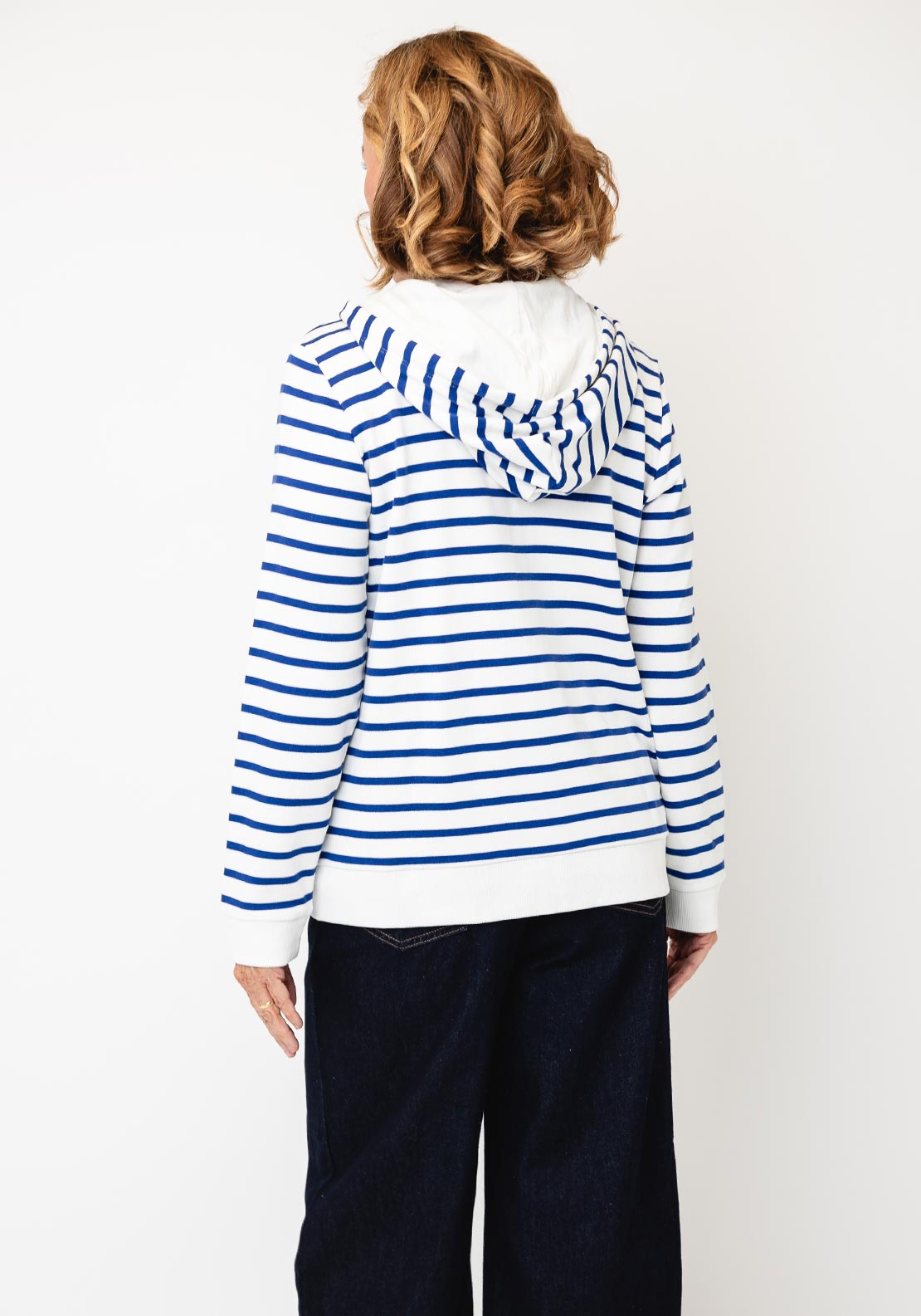 Cecil Striped Zip Up Cardigan, White and Blue