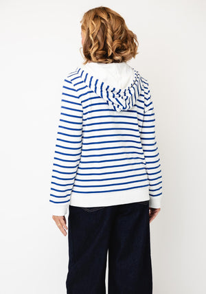 Cecil Striped Zip Up Cardigan, White and Blue