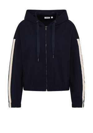 Cecil Sweat Jacket with Cream Side Stripe, Navy