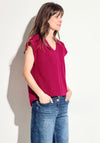 Cecil Crochet Knit V Neck Top, Pink