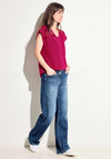 Cecil Crochet Knit V Neck Top, Pink