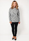 Cecil Diamond Drawstring Neck Knit Sweatshirt, Grey