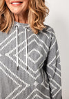 Cecil Diamond Drawstring Neck Knit Sweatshirt, Grey