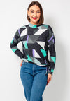 Cecil Geometric Mock Neck Drawstring Top, Black