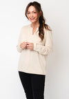 Cecil V-Neck Cotton Long Sleeve Top, Beige