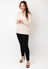 Cecil V-Neck Cotton Long Sleeve Top, Beige