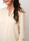 Cecil V-Neck Cotton Long Sleeve Top, Beige