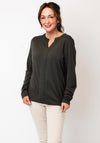 Cecil V-Neck Cotton Long Sleeve Top, Green