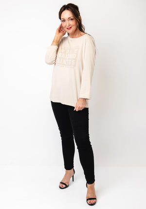 Cecil Rhinestone Embellished Graphic Top, Beige