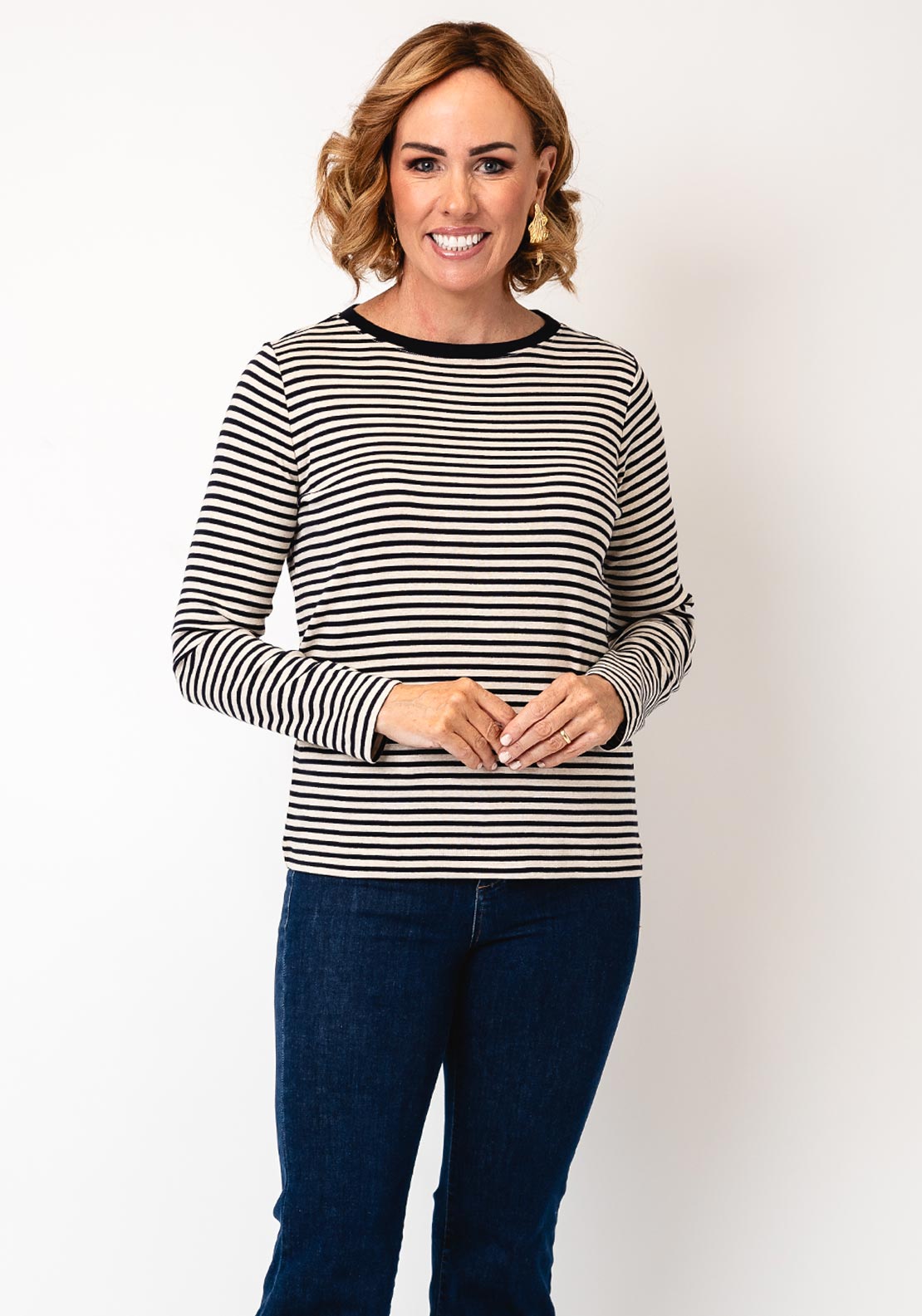 Cecil Striped Long Sleeved Top, Navy