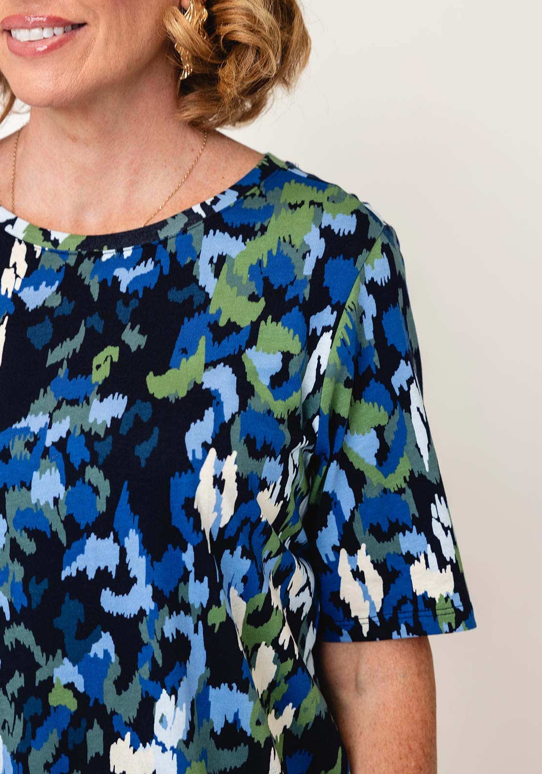 Cecil Abstract Print Round Neck Top, Blue Multi