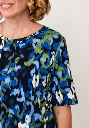 Cecil Abstract Print Round Neck Top, Blue Multi