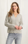 YAYA Seam Detail V-Neck Chenille Sweater, Silver Lining Beige