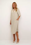 Kaffe Milia Kaftan Striped Linen Blend Midi Dress, Chinchilla