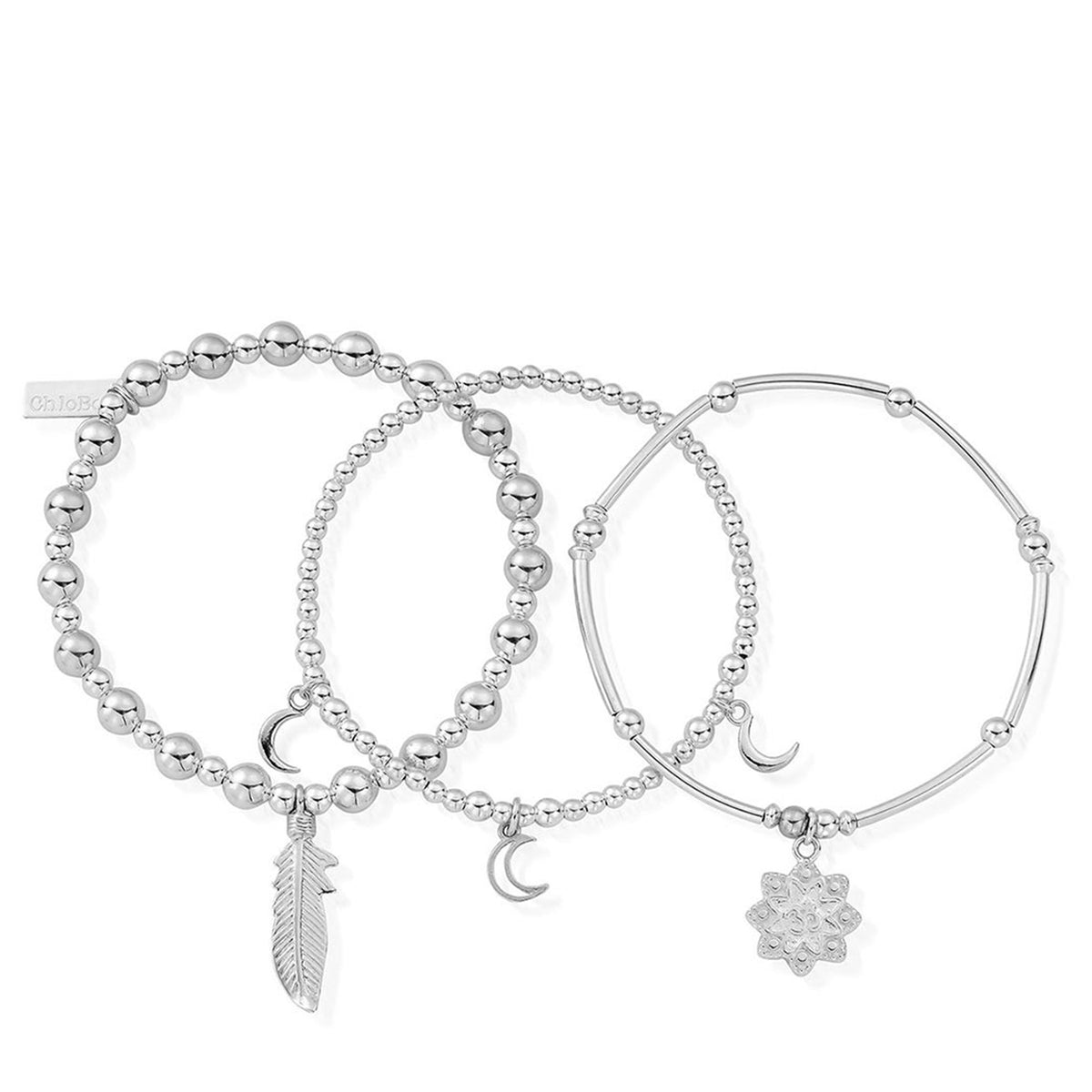 ChloBo Namaste Set of 3 Bracelets, Silver