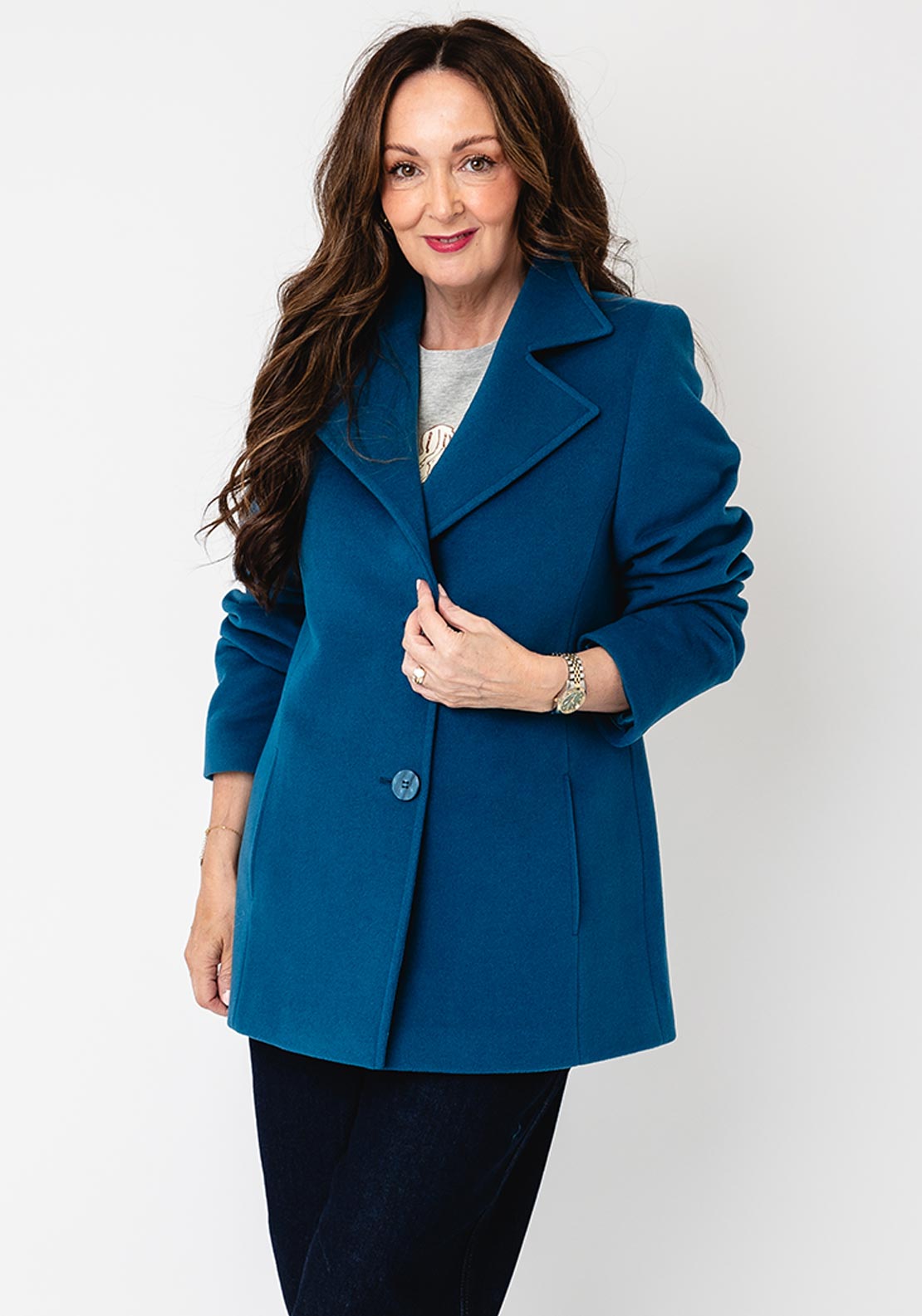 Christina Felix Cashmere-blend Short Length Coat, Teal Blue