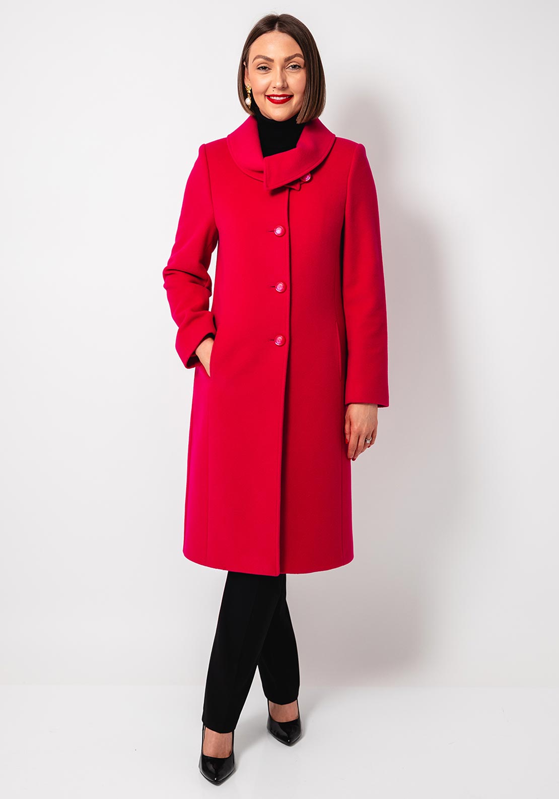 Christina Felix Wool Rich Shawl Collar Long Coat, Pink