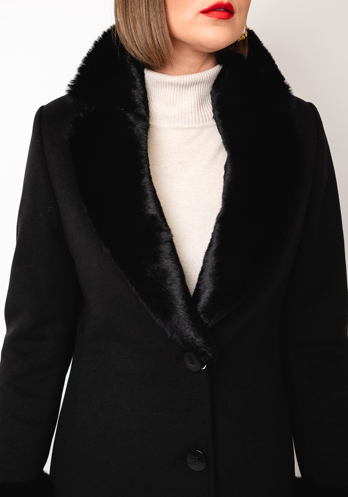 Christina Felix Soft Touch Faux Fur Trim Coat, Black