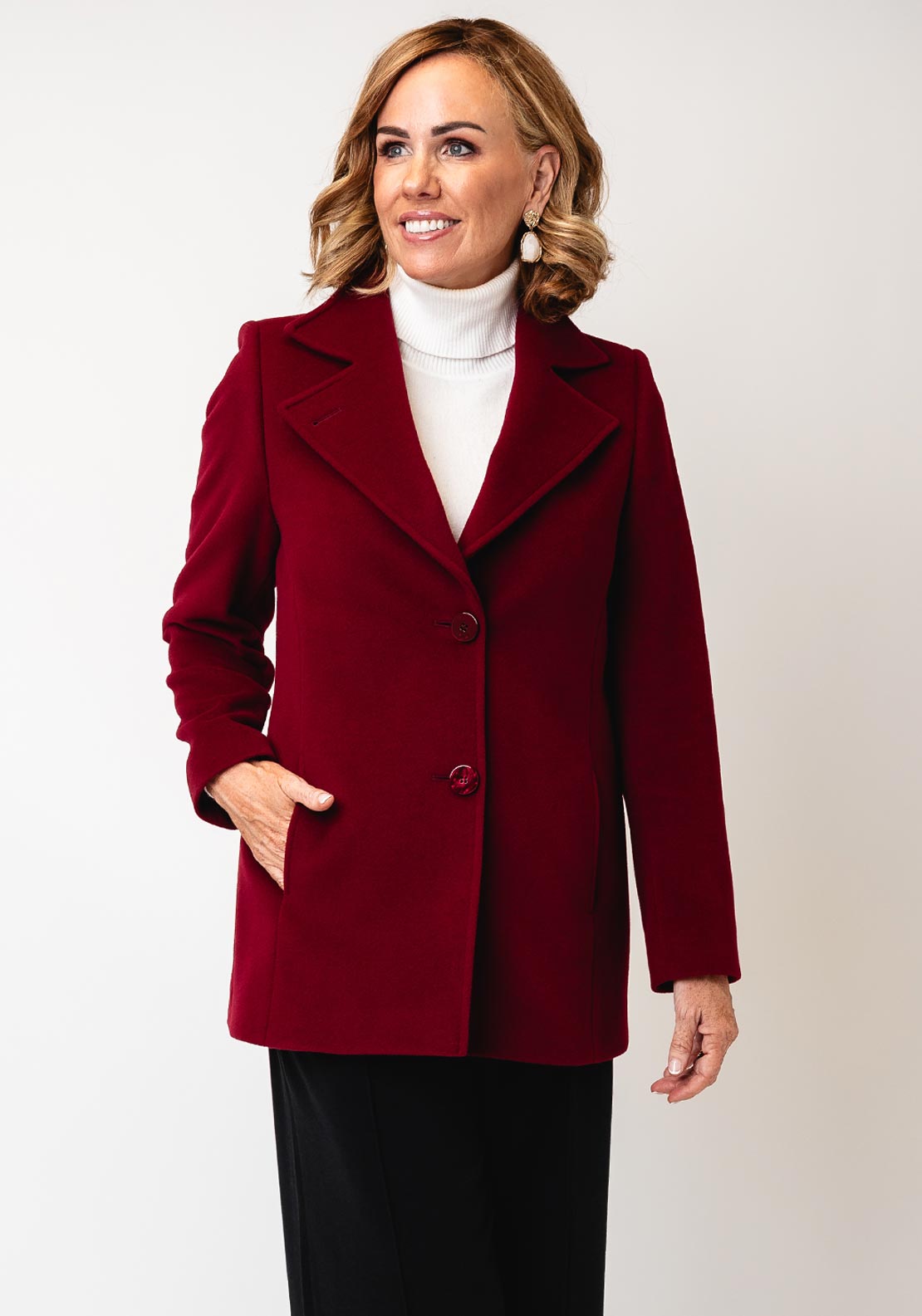 Christina Felix Short Wool Coat, Dark Red